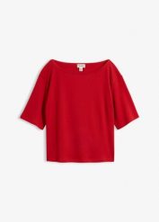 T-shirt z bawełny organicznej o strukturze waflowej. Czerwone t-shirty damskie bonprix, bez wzorów, z bawełny, bez kołnierzyka. Za 67.99 zł.