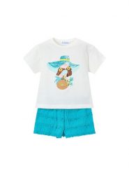 Mayoral Komplet t-shirt i spodenki 3231 Turkusowy Regular Fit. Niebieskie spodenki dla dziewczynek Mayoral, bez wzorów, z syntetyku, bez ramiączek. Za 139.99 zł.