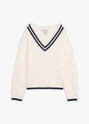 Sweter z mieszanki wiskozy. Białe swetry damskie bonprix, bez wzorów, z wiskozy, bez kołnierzyka, bez ramiączek, bez kaptura. Za 107.99 zł.