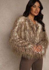 Brązowa Kurtka Futerko Ozdobione Cieniowaniem Tusirra. Brązowe kurtki damskie Renee, l, bez wzorów, z futra, bez kaptura. Za 189.99 zł.