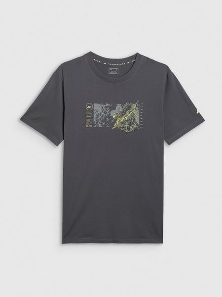 4F T-shirt regular z nadrukiem męski - szary S. Szare t-shirty męskie 4f, m, bez wzorów, z bawełny, bez kołnierzyka. W wyprzedaży za 49.99 zł.