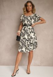 Czarna Sukienka z Wiskozy z Kwiatowym Wzorem w Ornamentalnym Stylu Tosmina. Czarne sukienki damskie Renee, na co dzień, l, bez wzorów, z materiału, eleganckie, bez kołnierzyka, bez ramiączek, midi, proste. Za 49.99 zł.