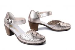 RIEKER 40902-90 silver/platinum, czółenka damskie. Żółte czółenka damskie Rieker, bez wzorów, bez obcasa, bez zapięcia. Za 239.92 zł.