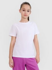 4F T-shirt regular gładki dziewczęcy - biały 122 (6-7 lat). Białe t-shirty i topy dla dziewczynek 4f, bez wzorów, z bawełny, bez ramiączek. Za 29.99 zł.