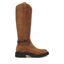 Kozaki Guess. Brązowe kozaki damskie Guess, bez obcasa, na płaskiej podeszwie. Za 809.99 zł.