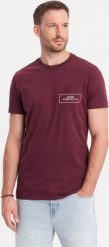 Ombre Męski t-shirt bawełniany z nadrukiem na kieszonce Ombre Streetstyle bordowy V3 OM-TSCT-0108 S. Czerwone t-shirty męskie Ombre, m, bez wzorów, z bawełny, bez kołnierzyka. Za 49.99 zł.