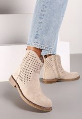 Beżowe Ażurowe Botki ze Skórzaną Wkładką Tinatalie. Brązowe botki damskie Renee, na lato, z jeansu, biznesowe, bez obcasa, na obcasie, bez zapięcia. Za 159.99 zł.