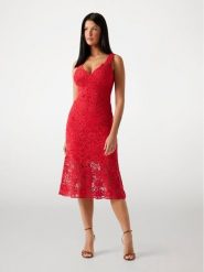 Guess Sukienka koktajlowa W5YK0U WHF50 Czerwony Regular Fit. Czerwone sukienki damskie Guess, m, z aplikacjami, z bawełny, wizytowe, bez kołnierzyka, bez ramiączek. Za 696.00 zł.