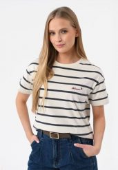 Koszulka w paski T-PASSI. Szare t-shirty damskie Volcano, l, bez wzorów, z bawełny, eleganckie, bez kołnierzyka. Za 59.99 zł.