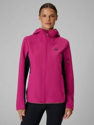 4F Kurtka softshell wiatroodporna damska - różowa M. Czerwone kurtki damskie 4f, l, bez wzorów, z materiału, bez kaptura. Za 399.99 zł.