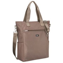 Beżowa shopperka damska na uchwytach i doczepianym pasku, zamykana suwakiem Peterson PTN CTY-17. Brązowe torebki do ręki damskie Peterson, bez wzorów, bez dodatków. Za 79.99 zł.