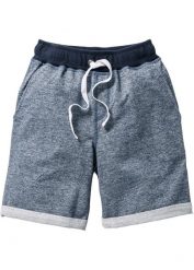 Bermudy chłopięce z materiału w optyce denimu. Niebieskie spodnie materiałowe dla chłopców bonprix, bez wzorów, z denimu. Za 64.99 zł.