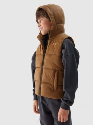 4F Bezrękawnik puchowy pikowany z kapturem chłopięcy - brązowy 158 (12-13 lat). Brązowe kurtki i płaszcze dla chłopców 4f, bez wzorów, z dzianiny, klasyczne, z kapturem. W wyprzedaży za 59.99 zł.