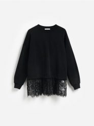 Bawełniana bluza z koronką - czarny. Czarne bluzy damskie Reserved, l, bez wzorów, z bawełny, bez kaptura. Za 139.99 zł.