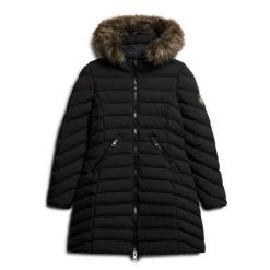 Średnia kurtka damska Superdry Fuji Faux Fur. Czarne kurtki damskie Superdry., na zimę, bez wzorów, z puchu, bez kaptura. W wyprzedaży za 494.50 zł.