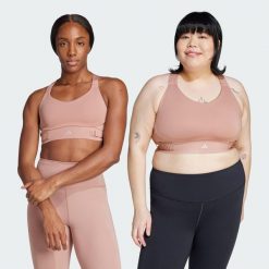 Biustonosz FastImpact Luxe Run High-Support. Czerwone obuwie sportowe damskie Adidas, bez wzorów, z materiału, na fitness i siłownię. Za 379.00 zł.
