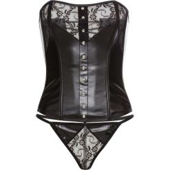 Gorset + stringi (2 części) bonprix czarny. Body damskie marki bonprix. Za 79.99 zł.