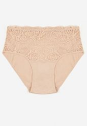 Beżowe Majtki Figi z Bawełny Zdobione Koronką Idivia. Brązowe figi damskie Renee, plus size, z aplikacjami, z bawełny. Za 19.99 zł.