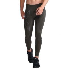 Legginsy kompresyjne 2XU Light Speed. Zielone legginsy sportowe męskie 2XU, bez wzorów, do biegania. Za 667.50 zł.