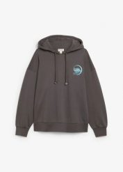 Bluza z kapturem z czystej bawełny. Szare bluzy damskie bonprix, bez wzorów, z bawełny, z kapturem. Za 109.99 zł.