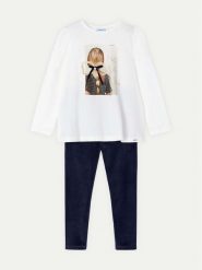 Mayoral Komplet bluzka i legginsy 4705 Granatowy Slim Fit. Niebieskie bluzki dla dziewczynek Mayoral, bez wzorów, z bawełny, bez kołnierzyka, bez ramiączek. Za 99.99 zł.