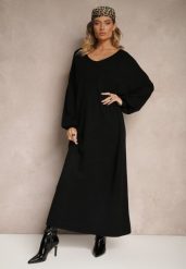 Czarna Pudełkowa Sukienka Sweterkowa z Wiskozą ze Ściągaczami Besizia. Czarne sukienki damskie Renee, na co dzień, s, bez wzorów, z wiskozy, eleganckie, bez kołnierzyka, bez ramiączek, maxi, proste. Za 119.99 zł.