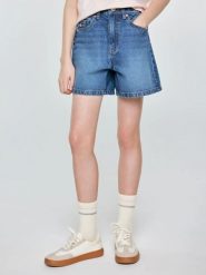 Szorty dziewczęce jeansowe granatowe Rue 542. Niebieskie spodenki dla dziewczynek Big Star, na lato, bez wzorów, z bawełny, eleganckie, z podwyższonym stanem. Za 119.99 zł.