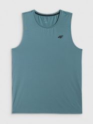 4F Koszulka treningowa regular szybkoschnąca męska - turkusowa L. Niebieskie koszulki sportowe męskie 4f, l, bez wzorów, z materiału, bez kołnierzyka, bez ramiączek, na fitness i siłownię. Za 69.99 zł.