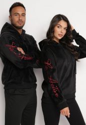 Czarna Bluza z Polarowym Wykończeniem z Haftem na Rękawach Marianesa. Czarne bluzy męskie Born2be, l, bez wzorów, z bawełny, bez kaptura. Za 84.99 zł.