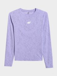 4F Longsleeve treningowy slim szybkoschnący damski - fioletowy XS. Fioletowe koszulki sportowe damskie 4f, xs, bez wzorów, z materiału, bez kołnierzyka, bez ramiączek. Za 129.99 zł.