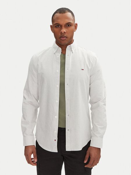 Tommy Jeans Koszula DM0DM20668 Zielony Slim Fit. Zielone koszule męskie Tommy Jeans, m, bez wzorów, z bawełny, bez kołnierzyka, bez ramiączek. Za 197.99 zł.