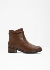 Krótkie botki marki Rieker, bardzo wygodne z wyściełaną wkładką. Brązowe botki damskie bonprix, bez obcasa, bez zapięcia. Za 349.99 zł.