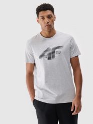 4F T-shirt regular z nadrukiem męski - szary XL. Szare koszulki sportowe męskie 4f, m, bez wzorów, z bawełny, klasyczne, bez kołnierzyka. Za 59.99 zł.