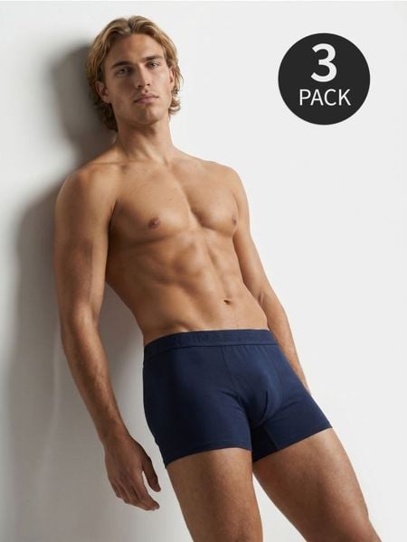 Bawełniane bokserki long 3 pack - granatowy. Niebieskie bokserki męskie Sinsay, l, bez wzorów, z bawełny. Za 29.99 zł.