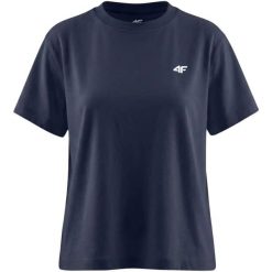 Koszulka damska 4F - krótki rękaw, dopasowany krój, miękki jersey. Niebieskie t-shirty damskie 4f, s, bez wzorów, z bawełny, klasyczne, bez kołnierzyka. Za 49.99 zł.