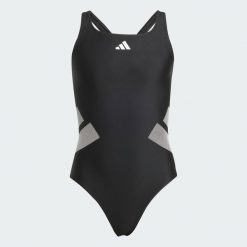 Kostium kąpielowy dla dzieci Logo C-back. Białe stroje kąpielowe dla dziewczynek Adidas, bez wzorów, z elastanu. Za 139.00 zł.