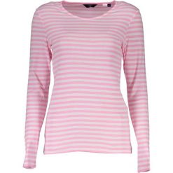 Koszulka w kolorze jasnoróżowo-białym. T-shirty damskie marki GANT, w paski, z okrągłym kołnierzem, z długim rękawem. W wyprzedaży za 119.95 zł.