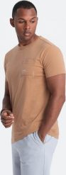 Ombre T-shirt męski bawełniany z kieszonką - jasnobrązowy V7 OM-TSPT-0154 XL. Brązowe t-shirty męskie Ombre, m, bez wzorów, z bawełny, bez kołnierzyka. Za 39.99 zł.