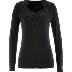 Shirt z długim rękawem bonprix czarny. Czarne bluzki damskie bonprix, bez wzorów, z koronki, bez kołnierzyka. Za 59.99 zł.