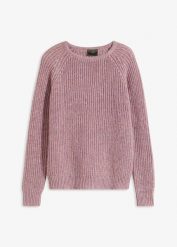 Gruby sweter z połyskującą nitką. Czerwone swetry damskie bonprix, bez wzorów, eleganckie, bez kołnierzyka, bez ramiączek, bez kaptura. Za 127.99 zł.