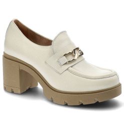 Półbuty damskie Lemar, naturalna skóra licowa skórzana wkładka i wnętrzeobcas typu słupek, bianko/zł, 20115-T. Białe półbuty damskie Lemar, bez wzorów, ze skóry, eleganckie, bez obcasa, na obcasie, bez zapięcia. Za 269.00 zł.