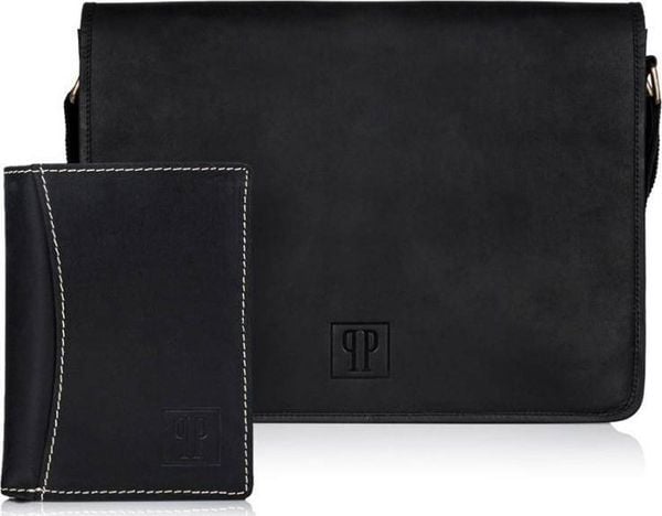 Paolo Peruzzi Zestaw męski torba i portfel czarny Paolo Peruzzi ZUP-29-BL. Czarne portfele męskie Paolo Peruzzi, bez wzorów. Za 680.73 zł.