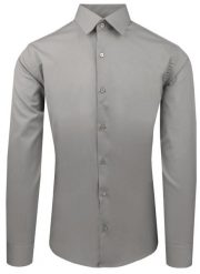 Ciemnoszara Koszula Bawełniana o Taliowanym Kroju, Jednokolorowa. Szare koszule męskie Pazzani, bez wzorów, z bawełny, eleganckie, bez kołnierzyka, bez ramiączek. Za 169.00 zł.