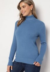 Niebieski Golf z Wełną o Klasycznym Fasonie Zozilya. Niebieskie swetry damskie Born2be, bez wzorów, z jeansu, eleganckie, bez kołnierzyka, bez ramiączek, długie, bez kaptura. Za 89.99 zł.
