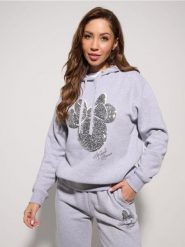 Bluza hoodie z ozdobnymi cekinami Minnie Mouse - szary. Szare bluzy damskie Sinsay, l, bez wzorów, bez kaptura. Za 49.99 zł.