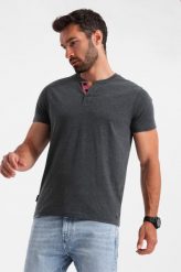 Ombre Męski t-shirt z rozpinanym okrągłym dekoltem henley czarny V4 OM-TSCT-0155 XL. Czarne t-shirty męskie Ombre, m, bez wzorów, bez kołnierzyka. Za 79.99 zł.