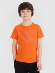 4F T-shirt regular z nadrukiem chłopięcy - pomarańczowy 158 (12-13 lat). Brązowe t-shirty dla chłopców 4f, bez wzorów, z bawełny, bez ramiączek. W wyprzedaży za 19.99 zł.