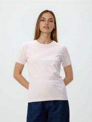 T-shirt regular - pastelowy róż. Czerwone t-shirty damskie Reserved, l, bez wzorów, z bawełny, bez kołnierzyka. Za 35.99 zł.