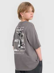 4F T-shirt oversize z nadrukiem chłopięcy - szary 140 (9-10 lat). Szare t-shirty dla chłopców 4f, bez wzorów, z bawełny, bez ramiączek. W wyprzedaży za 39.99 zł.
