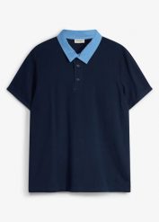 Koszulka polo z piki z czystej bawełny organicznej. Niebieskie koszulki polo męskie bonprix, l, bez wzorów, z bawełny, bez ramiączek. Za 37.99 zł.